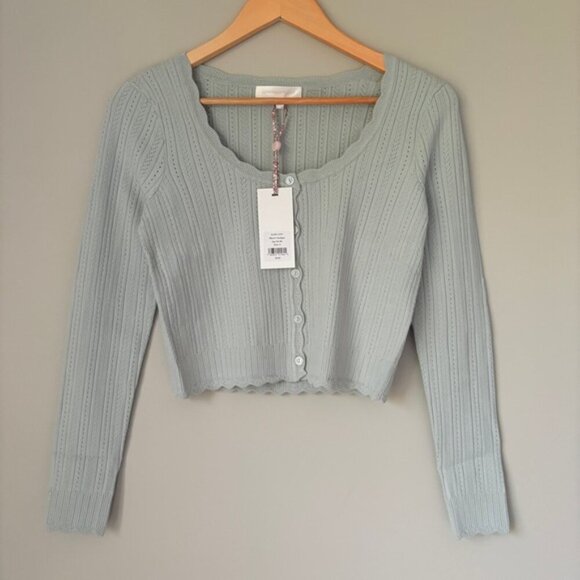 NWT LoveShackFancy Martti Stretch Pointelle Cardigan Eau De Nil Green | S - Picture 5 of 11